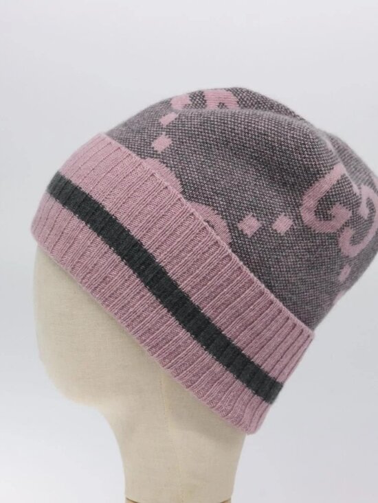 GUCCI GG Canvas Knitted Fabrics Cap Cashmere M Pink 676827 Auth am8353